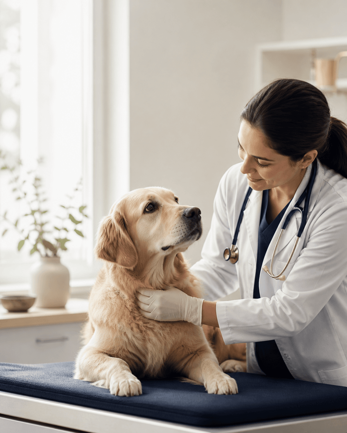 Veterinarian performing a gentle wellness exam for a dog